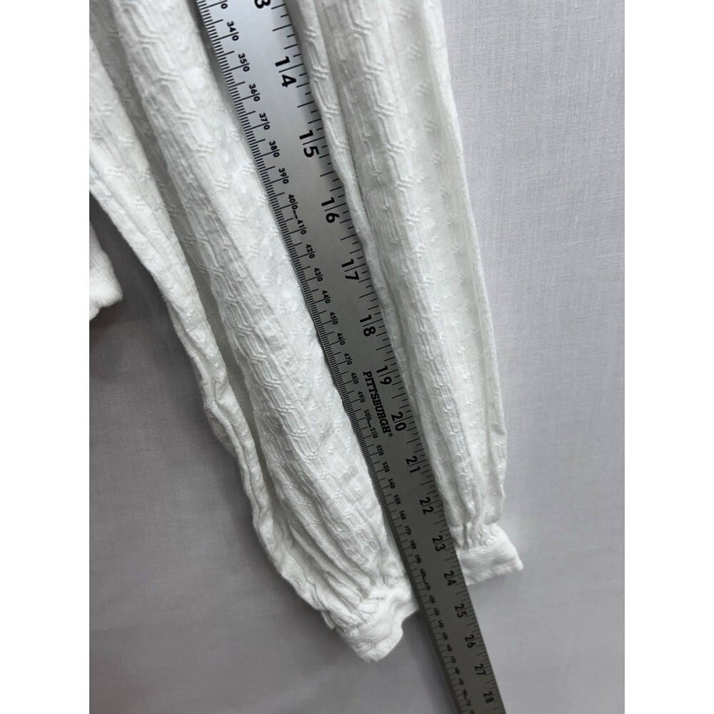 Anthropologie Pilcro Andie Ribbed Henley Balloon Sleeve White Medium Women’s - Picture 7 of 9